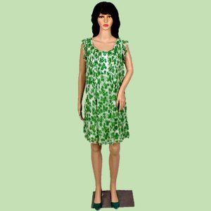 SILK! ALI RO green/white sleeveless shift dress unknown medium-large size